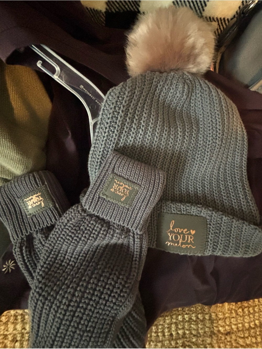 Love Your Melon Gray Knit Beanie with Faux Fur Pom